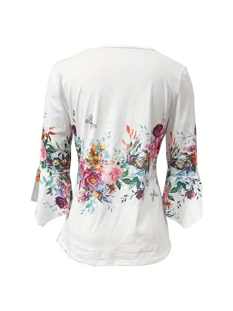 Puawai floral print button blouse back