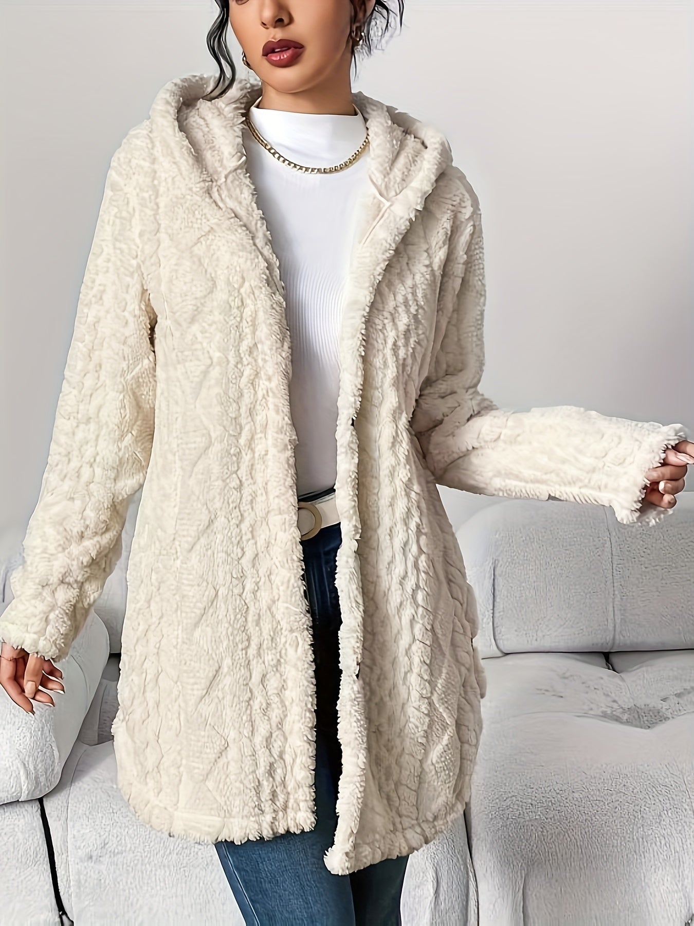 Awhina | Hooded Plush Cardigan Coat