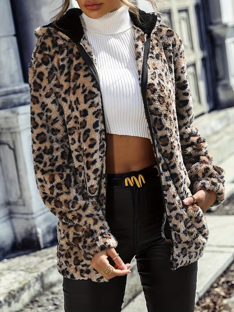 Pania | Leopard Hooded Fleece Jacket