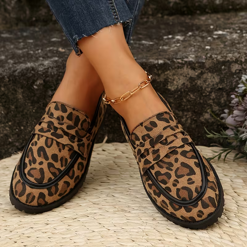 Tui leopard loafers worn, front view